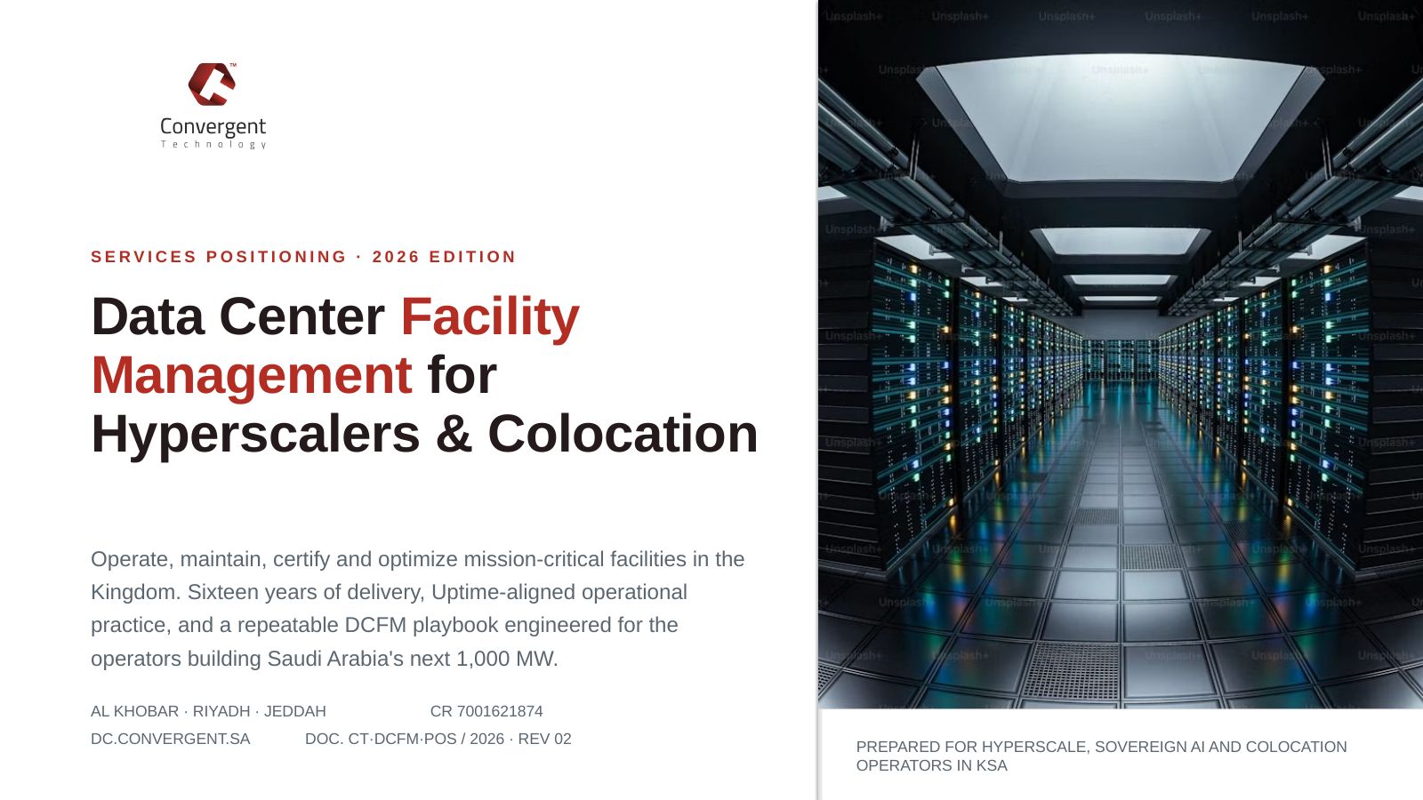Opening slide of the CT data center facility management services positioning